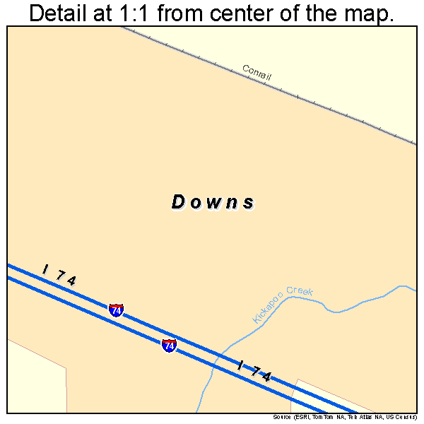 Downs, Illinois road map detail