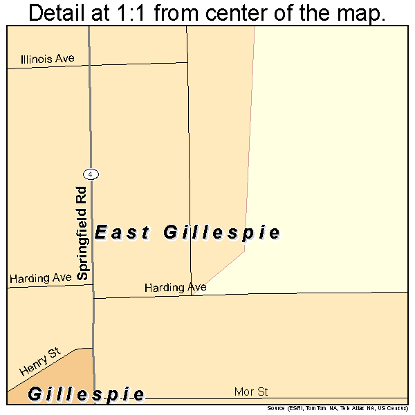 East Gillespie, Illinois road map detail