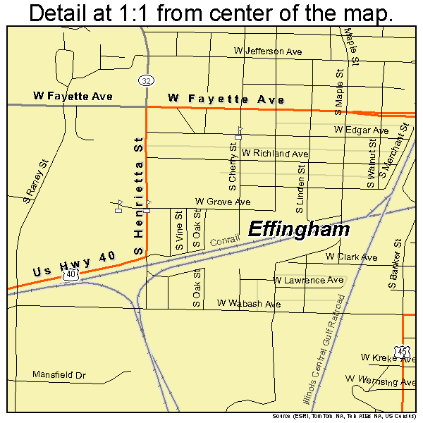 Effingham, Illinois road map detail