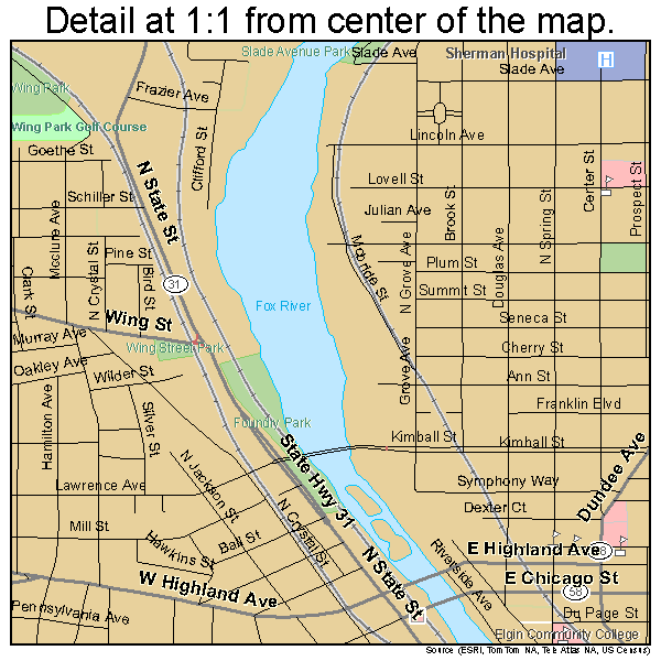 Elgin, Illinois road map detail
