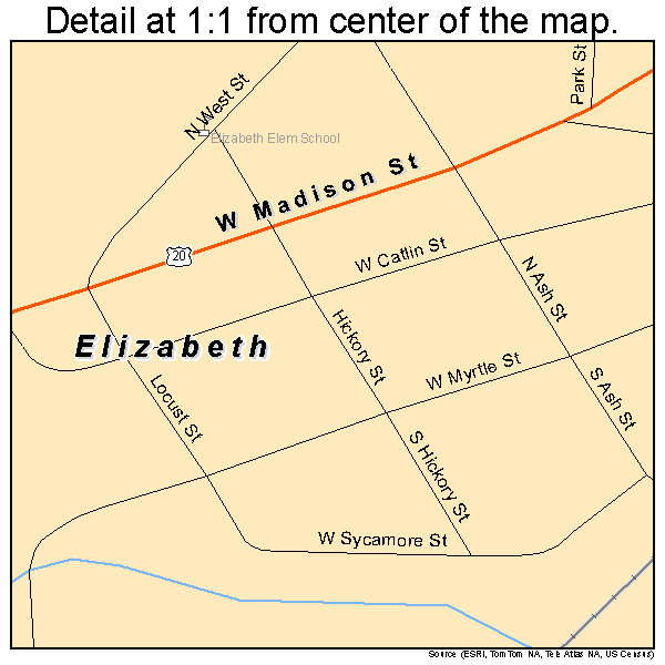 Elizabeth, Illinois road map detail