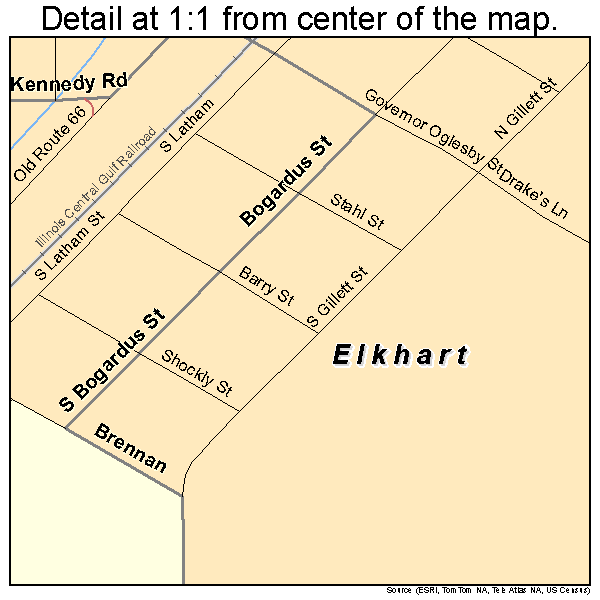 Elkhart, Illinois road map detail
