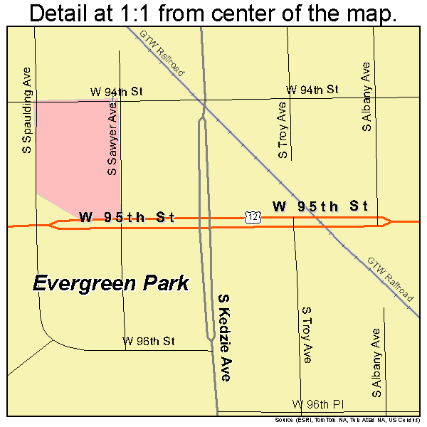 Evergreen Park, Illinois road map detail