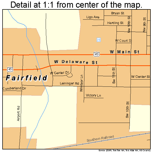 Fairfield, Illinois road map detail