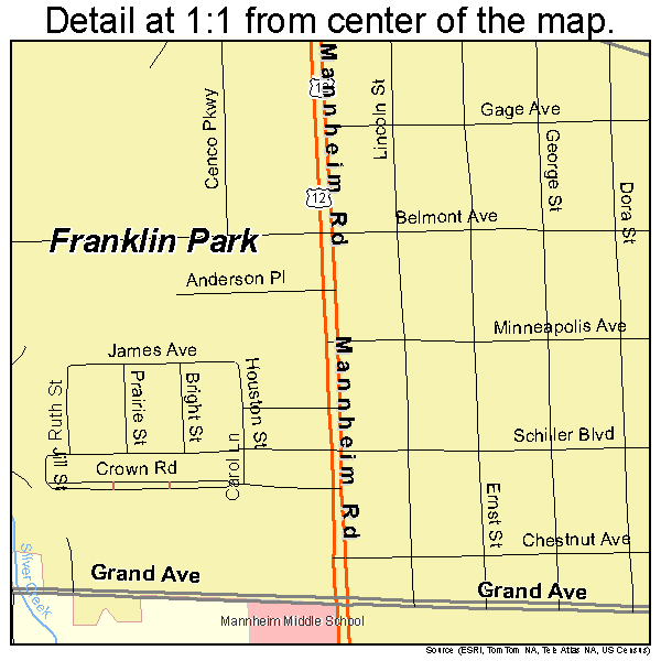 Franklin Park, Illinois road map detail