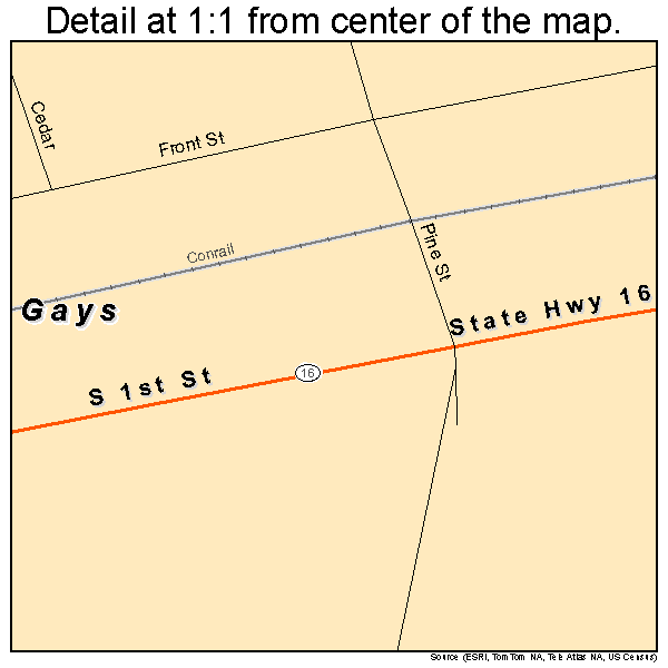 Gays, Illinois road map detail