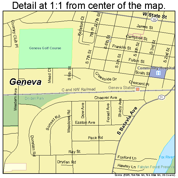 Geneva, Illinois road map detail
