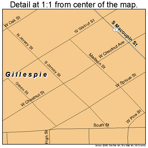 Gillespie, Illinois road map detail