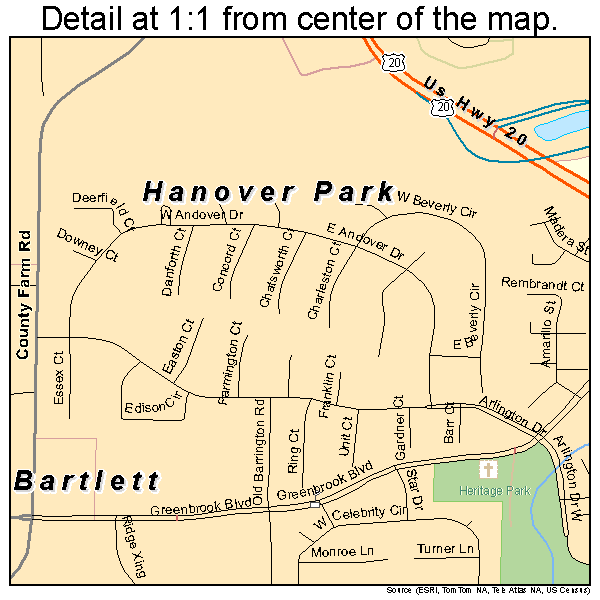 Hanover Park, Illinois road map detail