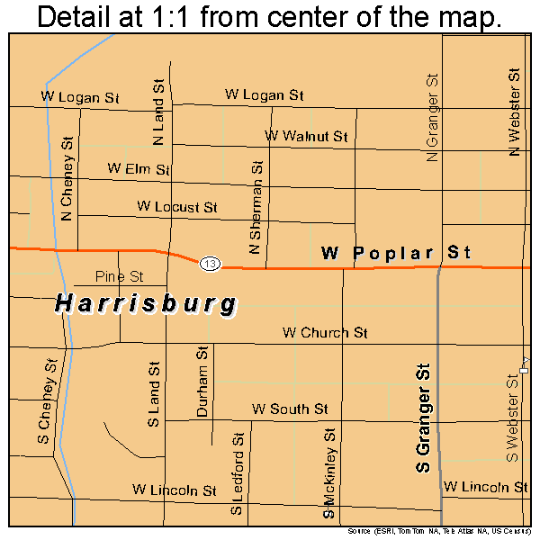 Harrisburg, Illinois road map detail