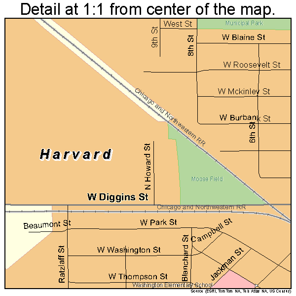 Harvard, Illinois road map detail