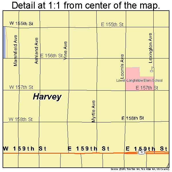 Harvey, Illinois road map detail