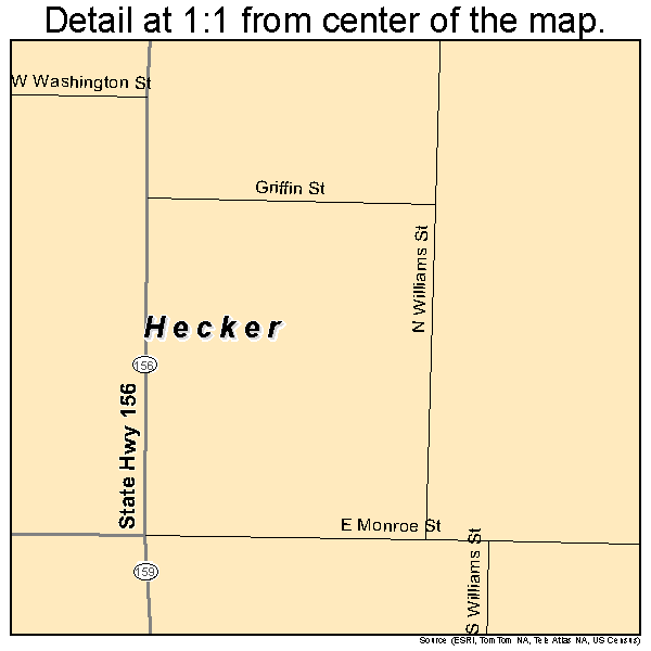Hecker, Illinois road map detail