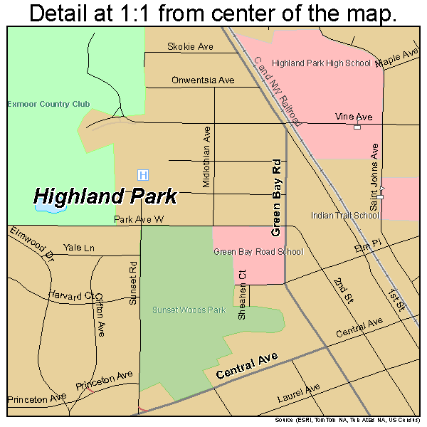 Highland Park, Illinois road map detail