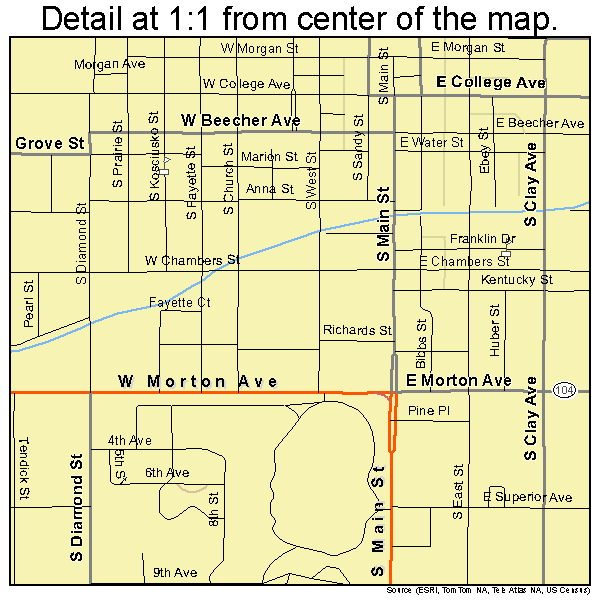Jacksonville, Illinois road map detail