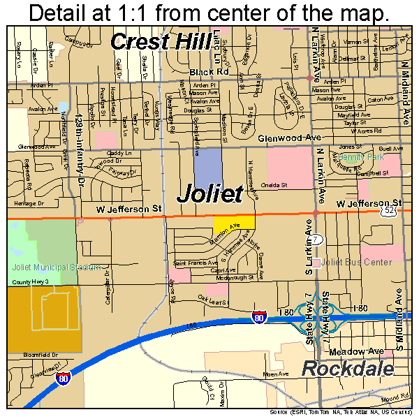 Joliet, Illinois road map detail