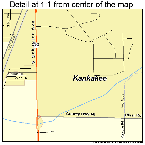 Kankakee, Illinois road map detail