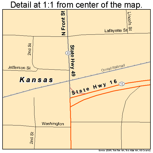 Kansas, Illinois road map detail