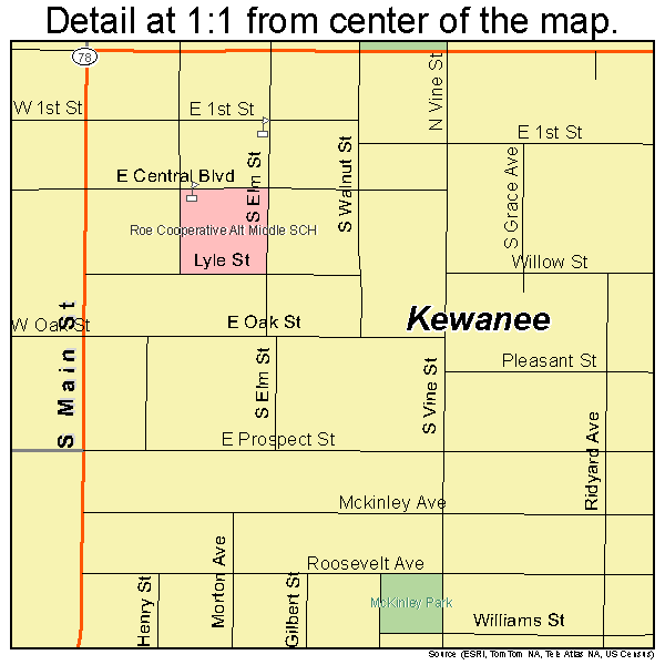 Kewanee, Illinois road map detail