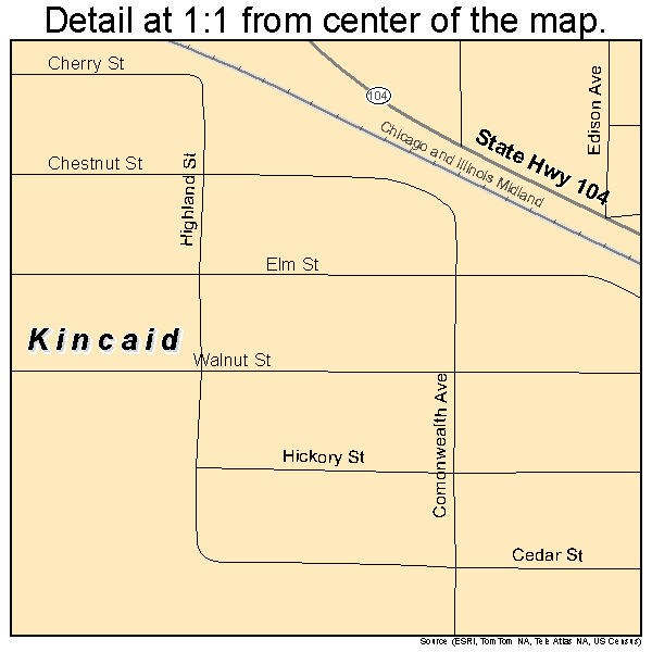 Kincaid, Illinois road map detail