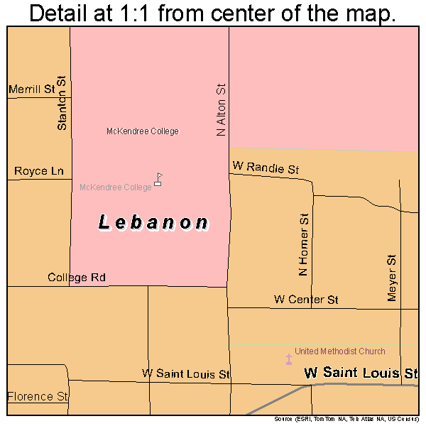 Lebanon, Illinois road map detail