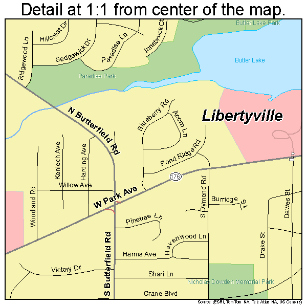 Libertyville, Illinois road map detail