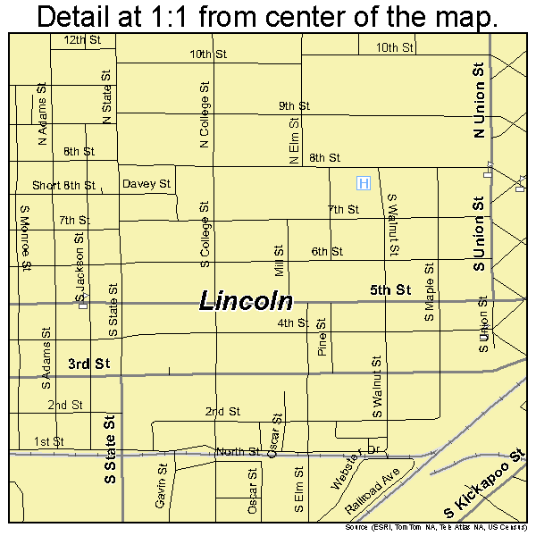 Lincoln, Illinois road map detail