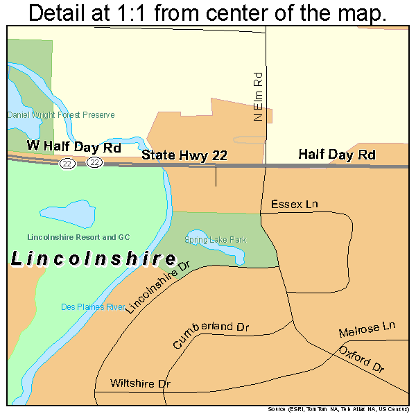 Lincolnshire, Illinois road map detail