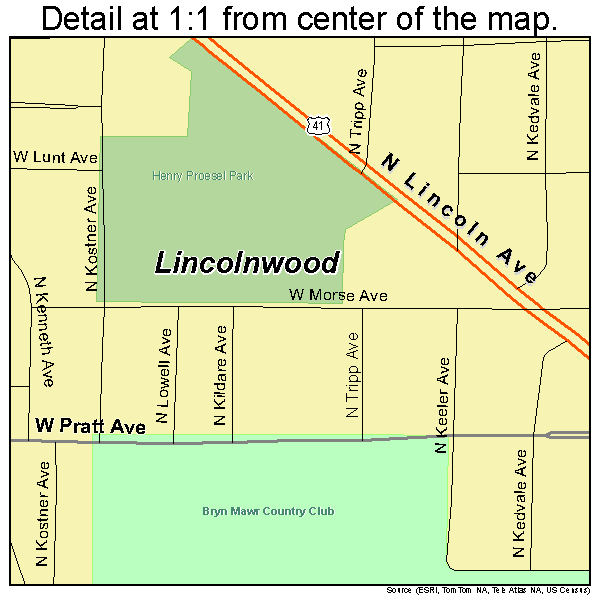 Lincolnwood, Illinois road map detail