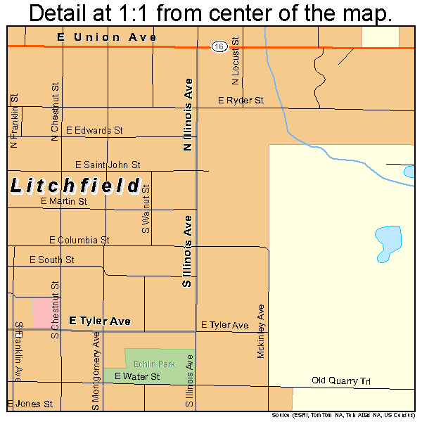 Litchfield, Illinois road map detail