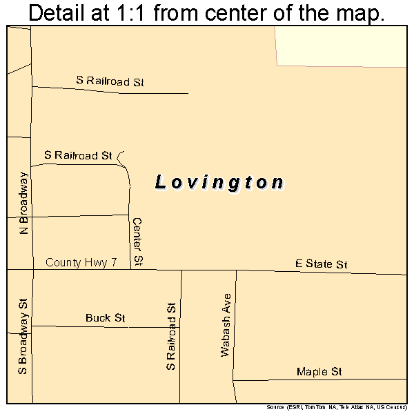 Lovington, Illinois road map detail