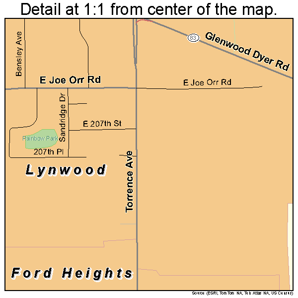 Lynwood, Illinois road map detail