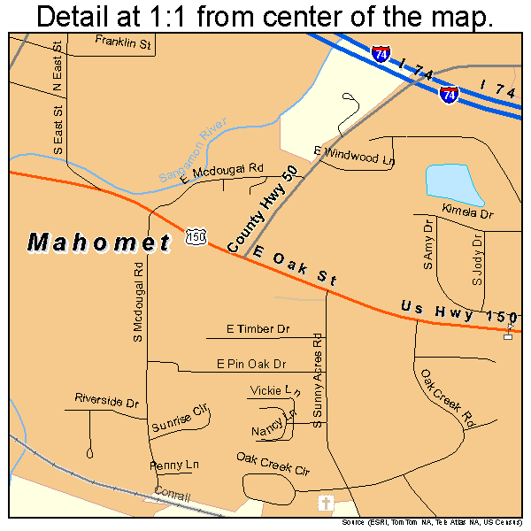 Mahomet, Illinois road map detail