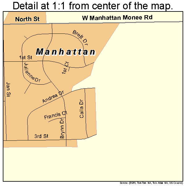 Manhattan, Illinois road map detail