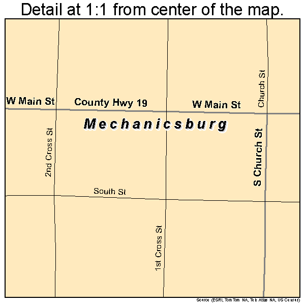 Mechanicsburg, Illinois road map detail