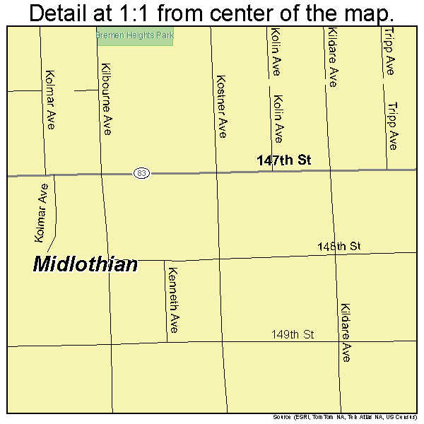 Midlothian, Illinois road map detail