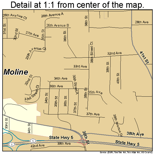 Moline, Illinois road map detail