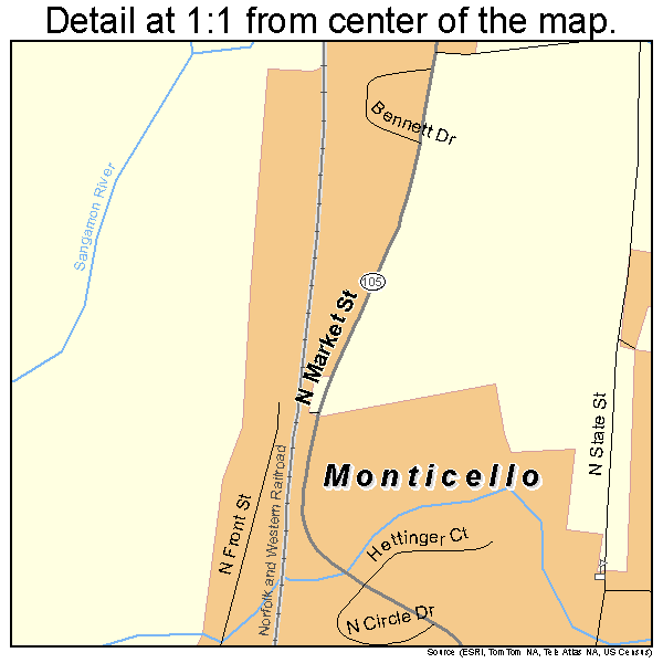 Monticello, Illinois road map detail