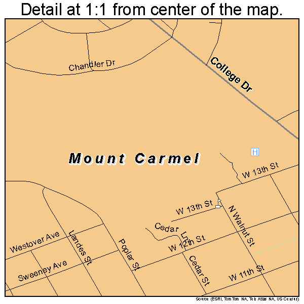 Mount Carmel, Illinois road map detail