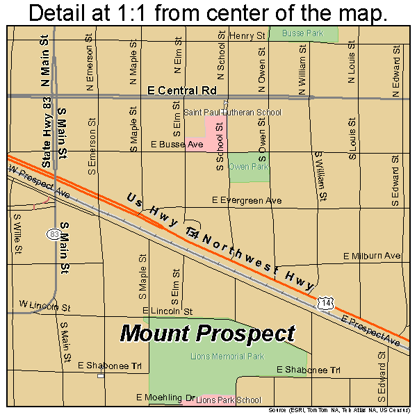 Mount Prospect, Illinois road map detail