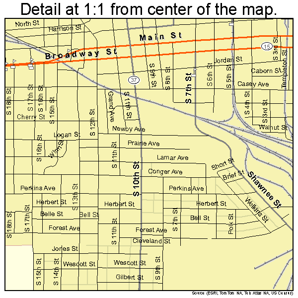 Mount Vernon, Illinois road map detail