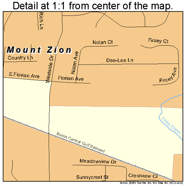 Mount Zion, Illinois road map detail