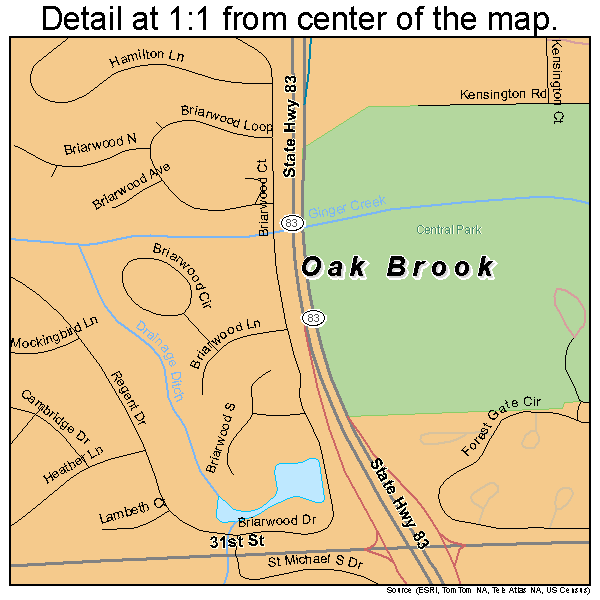 Oak Brook, Illinois road map detail