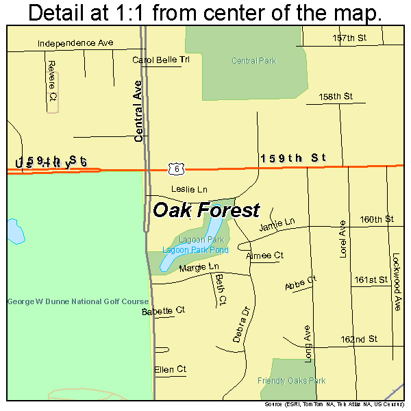 Oak Forest, Illinois road map detail