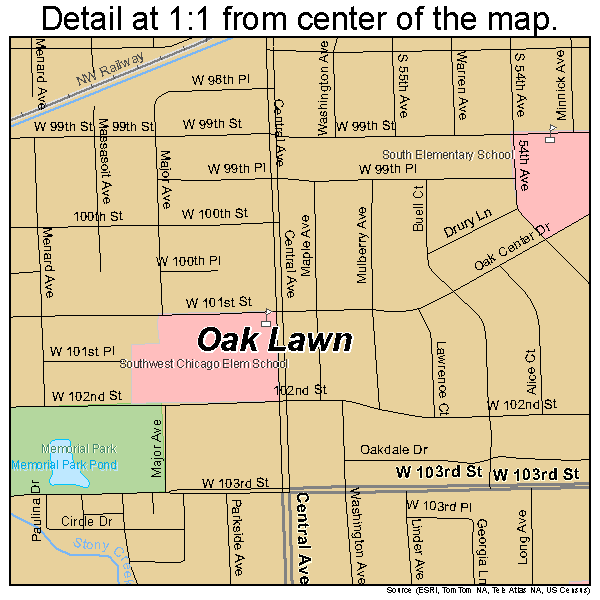 Oak Lawn, Illinois road map detail