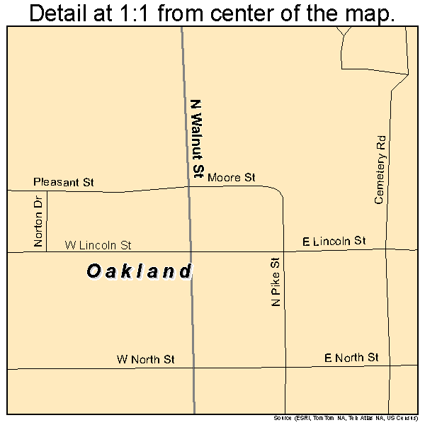 Oakland, Illinois road map detail