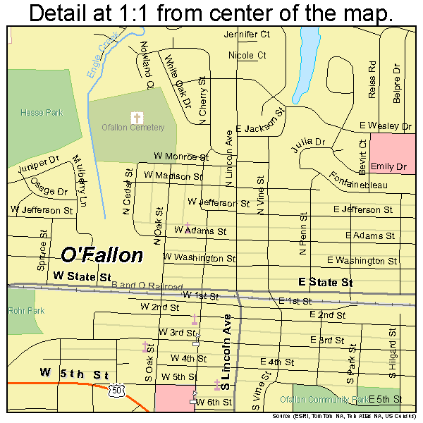 O'Fallon, Illinois road map detail