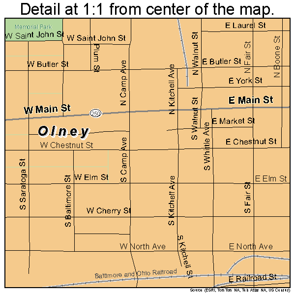 Olney, Illinois road map detail