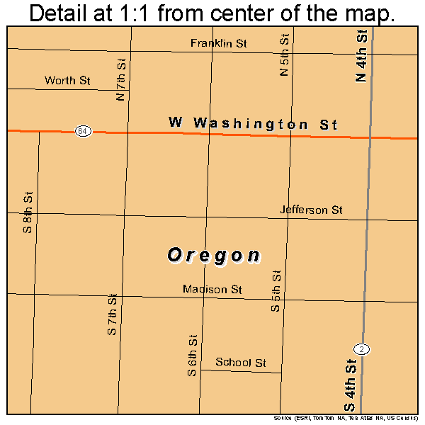 Oregon, Illinois road map detail