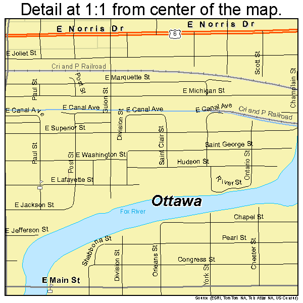 Ottawa, Illinois road map detail